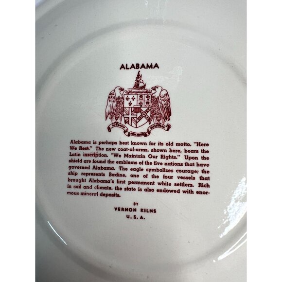 Vintage Vernon Kilns Alabama Souvenir Plate - Picture 5 of 16
